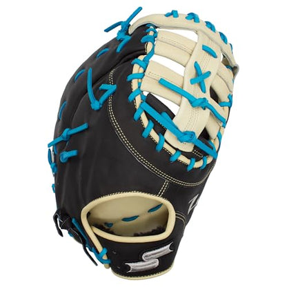 SSK Z5 Craftsman Baseball First Base Mitt – 12” – 12.25” – 12.5” – 13" – Right & Left Hand Throw - color: Black/Camel/Electric Blue, size: 13" - Right Hand Throw