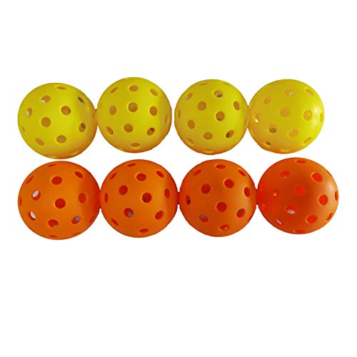 Mike Indoor Sports Pickleball Balls, Specifically Optimized Design Pickleball Balls, Flight Trajectory is Stable, 4 Yellow Balls and 4 Orange Balls Pack of 8 with A Mesh Bag