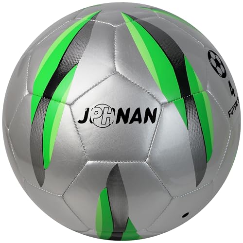 Low Bounce Futsal Ball Size 4 – Indoor Soccer Ball with Reinforced Stitching & TPU Cover for Training, Games, and Competition – Durable for Youth and Adults - color: Silver/Green