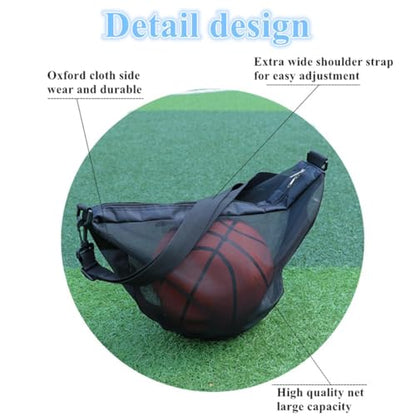 Mesh Sports Ball Bag, Large Capacity Football Basketball Shoulder Duffel, Multi Purpose Soccer Training Storage Organizer - color: Black