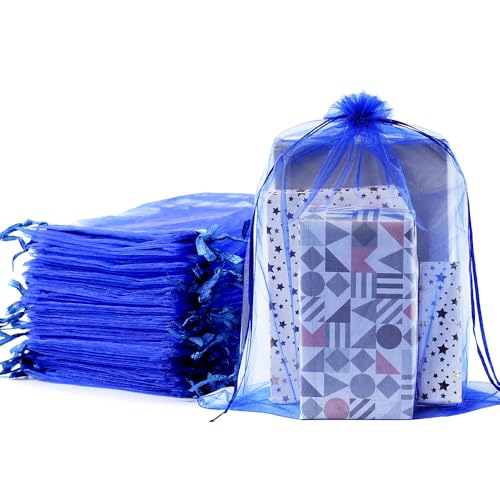 Meowoo 24PCS Big Organza Bags, 12x16in Big Mesh Bags Drawstring, Mesh Gift Bags Drawstring for Shoes, gift bags, home storage, Christmas, gardening, dolls(Preciousblue) - color: Preciousblue-12x16in-24p, size: 24p