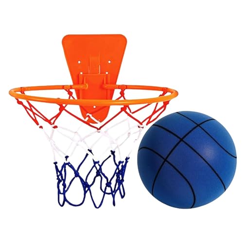 Silent Basketball Hoop and Ball, 18cm Wall Mounted Basketball Hoop Indoor, Noiseless Foam Elastic Sponge Ball WithHoop, SilentBall Professional Indoor BasketballFrame - color: Blue