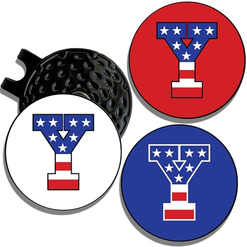 Wolf Golf Towels Golf Ball Marker Hat Clip | USA Monogram | 1 Magnetic Clip + 3 Ball Markers | Patriotic Golf Accessories for Men & Women - color: Y - Red White & Blue