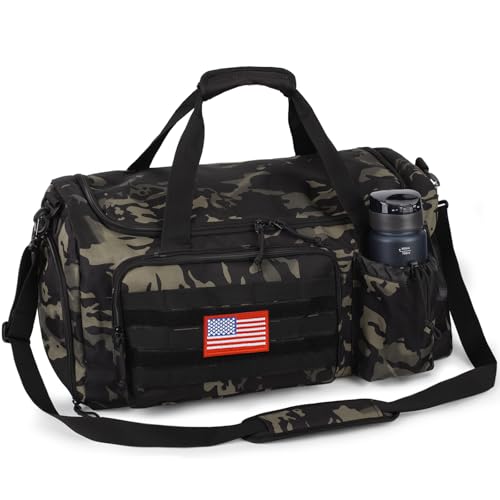 Tactical Gym Bag for Men, 60L Large Capacity Duffle Bags with Shoes Compartment, Sports Bag with wet compartment, Multi-functional Weekend Bags Suitable for Travel, Camping,hiking - color: Camo Black, size: Large