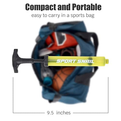 Hand Pump for Balls - Portable Ball Air Pump with Needle 3 pcs and Compact Case - Small Sports Inflator - Volleyball, Soccer, Basketball - Manual Inflation Devices (Yellow)
