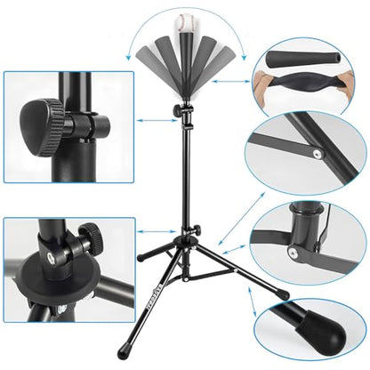 BaseGoal Batting Tee Baseball Tee,Softball Travel Portable Tee Tripod Stand Rubber Tee for Batting Training Practice with Carrying Bag - color: Black, style: Tee