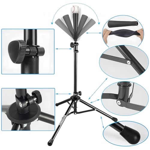 BaseGoal Batting Tee Baseball Tee,Softball Travel Portable Tee Tripod Stand Rubber Tee for Batting Training Practice with Carrying Bag - color: Black, style: Tee