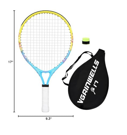 17"-23" Kids Tennis Racket for Aged 2-9, Lightweight and Durable, Including 1 Toddler Tennis Racket and 1 Replacement Grip Tapes