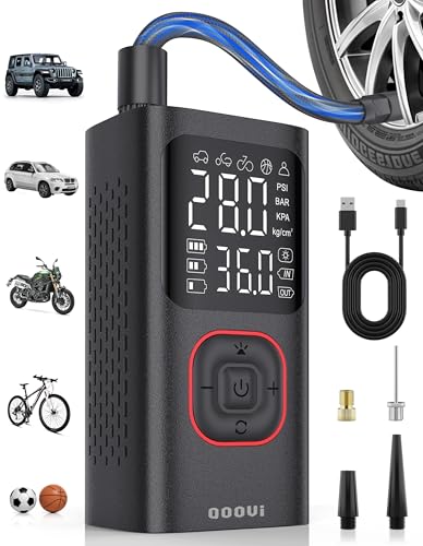 Tire Inflator Portable Air Compressor,Cordless Mini Bike Pump/Air Pump for Auto, Motorcycle, Bicycle, Balls,with LED Lights&Pressure Gauge Black