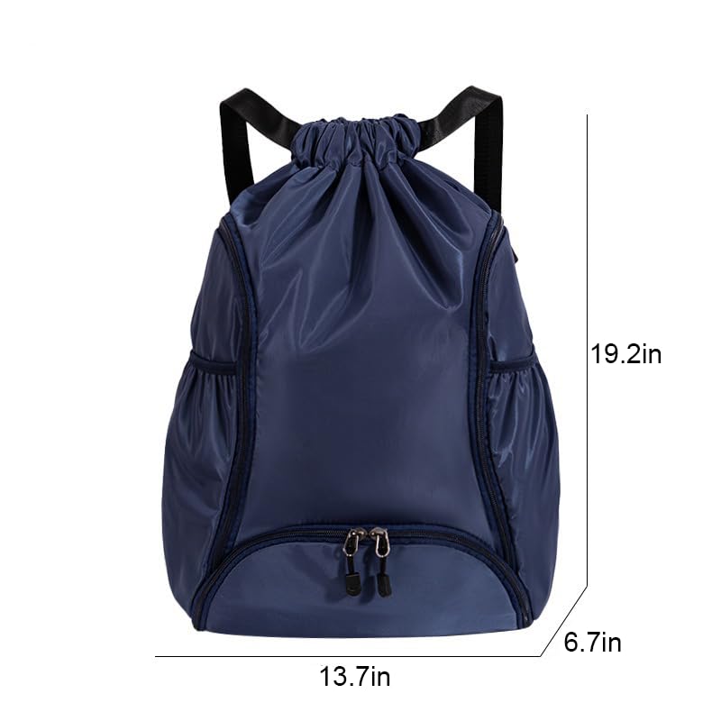 Sports Drawstring Backpack, Waterproof Swim Gym Bag for Women&Men, String Basketball Pack with Shoes Compartment, Dark Blue - color: Dark Blue