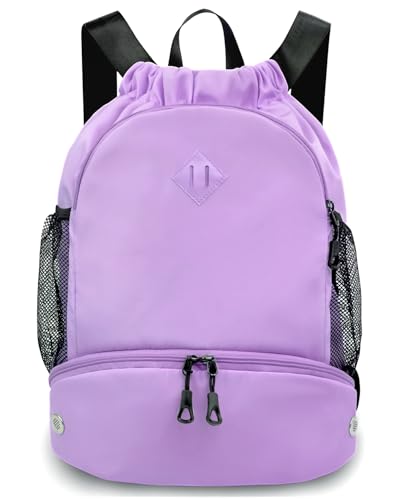 RHDZO Drawstring Backpack Gym Backpack with Shoe Compartment for Men Women String Sports Bag with Wet Pocket Cinch Swim Beach Bag, Large Purple - color: Large Purple