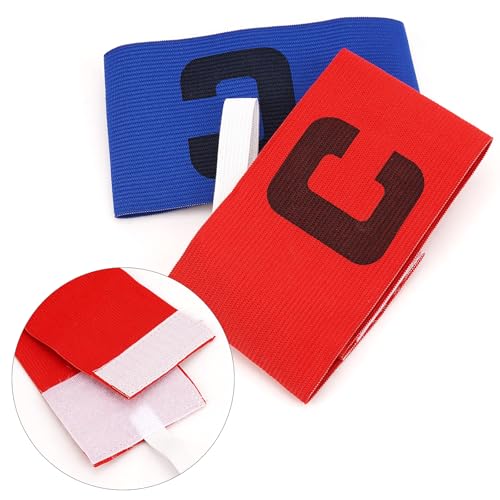 Linkidea 2 Pcs Kids Soccer Captain Armband, Breathable Nylon Arm Band, Elastic Adjustable Sports Accessories for Team Competition or Training for Age 6-9 (Blue & Red)
