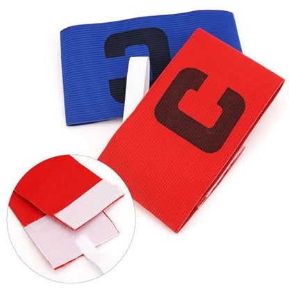 Linkidea 2 Pcs Kids Soccer Captain Armband, Breathable Nylon Arm Band, Elastic Adjustable Sports Accessories for Team Competition or Training for Age 6-9 (Blue & Red)