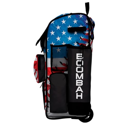 Boombah Rolling Superpack Baseball/Softball Gear Bag - Telescopic Handle - Holds 4 Bats - Wheeled Version - USA Baseball Classic White/Royal Blue/Red