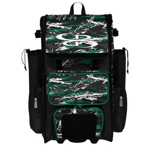 Boombah Rolling Superpack Baseball/Softball Gear Bag - Telescopic Handle - Holds 4 Bats - Wheeled Version - Razor Multiple Colors - color: Black/Kelly Green/White