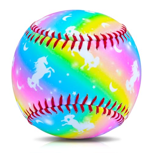 Baseball Size 9 Inch for Kids Girls, Perfect for Tballs, Safe Throwing, Catching and Batting Practice - color: Rainbow Unicorn