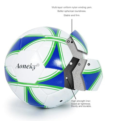 Aoneky Adult Size 5 Traditional Soccer Ball - Ships Deflated, Pump Included - color: White/Blue, style: 1-Pack Deflated Ball with Pump