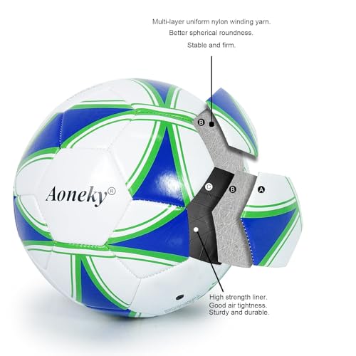 Aoneky Adult Size 5 Traditional Soccer Ball - Ships Deflated, Pump Included - color: White/Blue, style: 6-Pack Deflated Ball with Pump