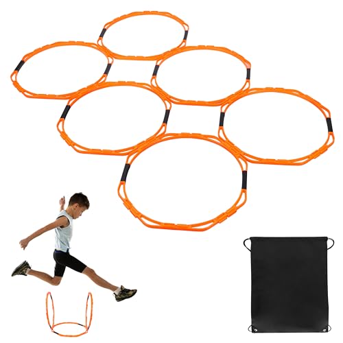 Hikeen Octagonal Agility Rings, Speed Rings, Youth Agility Footwork Training and Speed Hurdles Ladder, Fitness Equipment Sport Workout for Soccer, Home Gym, 6 Firm Rings Set