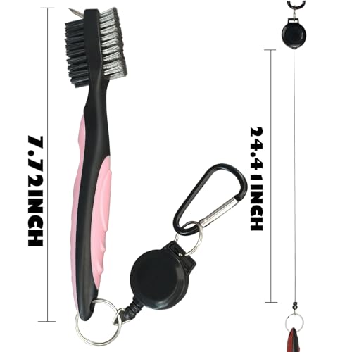 2 Pack Golf Club Brush and Club Groove Cleaning Brush Nylon Steel Wire Double-Sided Golf Cleaning Brush, This is a Must-Have Golf Accessory for Golf Enthusiasts (Pink+Blue)