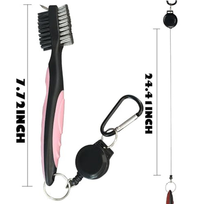 2 Pack Golf Club Brush and Club Groove Cleaning Brush Nylon Steel Wire Double-Sided Golf Cleaning Brush, This is a Must-Have Golf Accessory for Golf Enthusiasts (Pink+Blue)