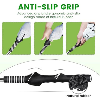 Seticek Retractable Golf Swing Trainer,Golf Grip Trainer with Arm Band for Right-Handed Golfers,Rhythm Click Sound Warm Up Golf Tempo Stick,Indoor/Outdoor - color: Black-Golf Grip Trainer with Arm Band