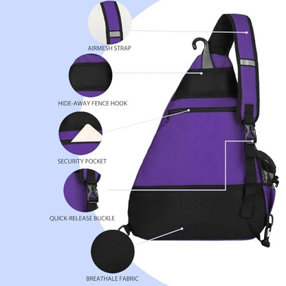 Goloni Pickleball Sling Bag for Men Women, Lightweight Pickleball Backpack with Fence Hook - color: Purple