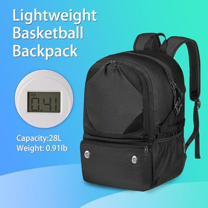 Basketball Bag Backpack with Ball & Shoes Compartment for Soccer Ball Volleyball Football, Large Sports Bag Backpack - color: Black