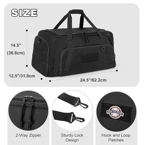GOBUROS Tactical Baseball Duffle Bag with 2 Bat Holder, Catchers Gear Bag for Softball Equipment, Travel Baseball Bags with Shoe Compartment for Gym Sports