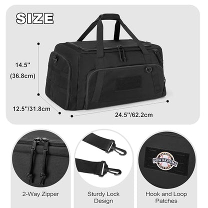 GOBUROS Tactical Baseball Duffle Bag with 2 Bat Holder, Catchers Gear Bag for Softball Equipment, Travel Baseball Bags with Shoe Compartment for Gym Sports