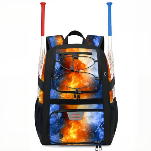 Youth Baseball Bag - Softball Bag for Girls & Boys with Shoes Compartment, Bat Backpack for Baseball, T-Ball & Softball Equipment - color: Lighting-Yellow Blue