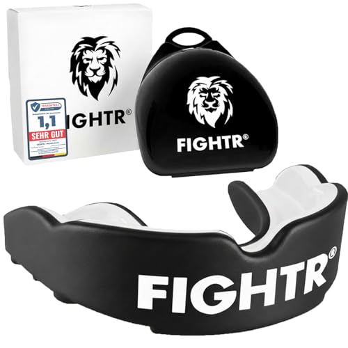FIGHTR® Premium Mouth Guard - for Excellent Breathing & Easy to fit | Sports Mouth Guard for Boxing, MMA, Football, Lacrosse, Hockey and Other Sports | incl. hygienic Box - color: Black/White, size: 1 Set