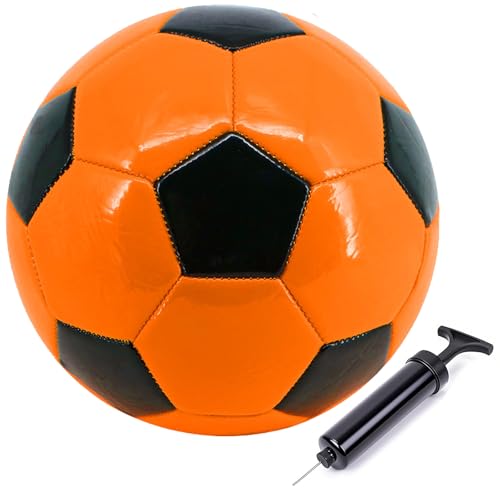 Soccer Ball Size 3 4 5 Training Practice Ball for Boy Girl Kid Classic Soccerball with 32 Leather Panels Machine Sewing Come with Pump - color: Orange, size: Size 4