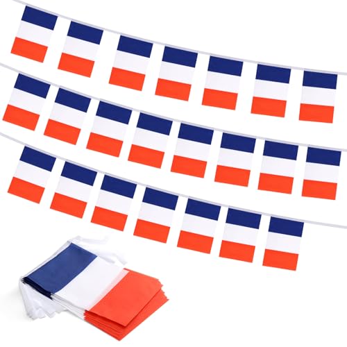 France Flag Banner, Small Mini French Flags Patriotic Decoration for Party, Classroom, Sports Events, 33 Feet 30 Flags - color: France
