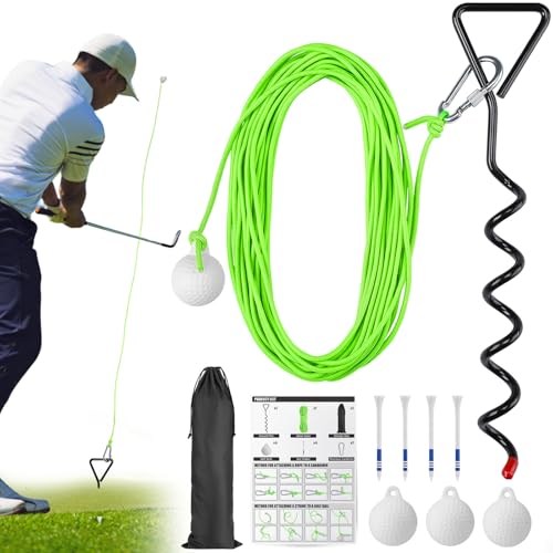 TOBWOLF Golf Ball on a String, 33FT Swing Away Golf Ball on a Rope with Fixed Rod, Golf Rope Swing Trainer, Golf Practice Rope Ball at Backyard or Park for Beginners & Youth to Quickly Practice Swing