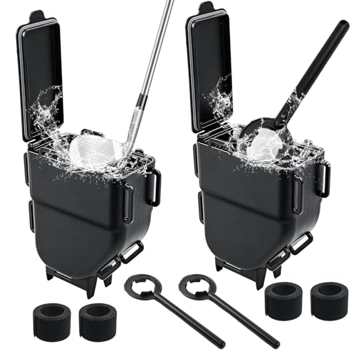 Golf Cart Ball Washer & Club Cleaner with Straps - No Drill Golf Club Washer for Cart, Dual-Sided Brush Cleaning Box, Easy to Clean Portable & Detachable Golf Ball Washer for Cart Accessories