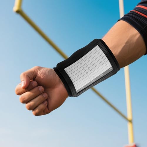 NOLITOY 2Pcs Football Play Wristbands - 3 Compartment Quarterback Playbook Armband with Hook Loop - Cotton Sweatband Tactical Wrist Guard for Flag Football Baseball Softball (Black & Navy)