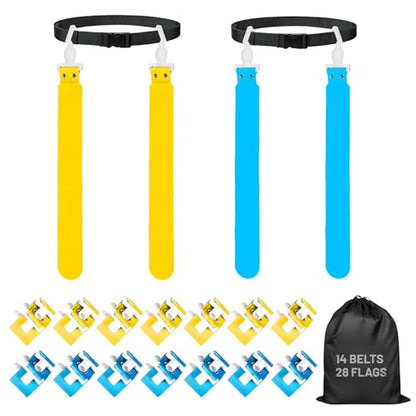 Flag Football Belts, 14 Player Adjustable Flag Football Set with 28 Flags for Youths Adults - Fits Up to 22-46" Waist - color: Yellow, Blue