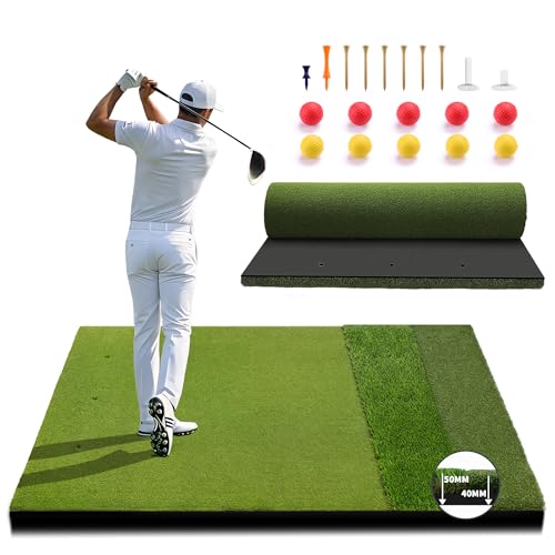 Fanshaw Premium Dual-Turf Golf Mat: 5x4ft 40MM-50MM Thickened for Backyard, Driving Range, Indoor & Outdoor Practice Hitting, Swing & Chipping, Ideal Gifts for Men Dad
