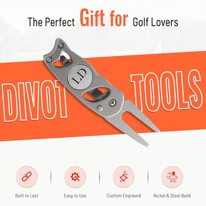 Indiana Metal Craft Switchblade Golf Divot Repair Tool Stainless Steel Personalized with 2 Ball Markers (1 Spare), Silver