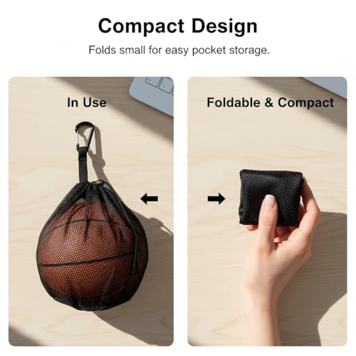 2-3-4 Pack Single Ball Bag for Basketball Soccer Volleyball,12x10 Inch Mesh Storage with Zipper Pocket,Portable Adjustable Drawstring Ball Bag with Hanging Clip Fits Most Backpacks - color: Black-2P