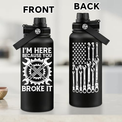 Fufandi Mechanic Gifts - Maintenance Man Gifts for Men - Mechanic Appreciation Gift - Maintenance Worker Travel Water Bottle 32oz - color: Mechanic Black