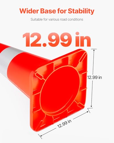 VEVOR Safety Cones, 10PCS 28" Traffic Cones, PVC Orange Construction Cones, 2 Reflective Collars Traffic Cones with Weighted Base and Hand-Held Ring Used for Traffic Control, Driveway Road Parking