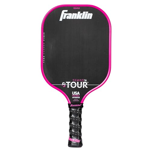 Franklin Sports Pro Pickleball Paddles - FS Tour Series Raw Carbon Fiber T700 - USA Pickleball Approved - Unibody Epoxy Resin Injected Edge - Dynasty + Tempo - 14mm/16mm Core - Gray, Blue + Pink - color: Pink, size: 16 mm, style: Tempo