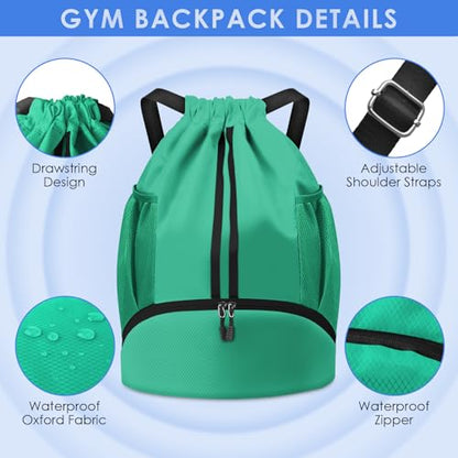 BROTOU Soccer Bags, Football Backpack, Volleyball Bag, Drawstring Backpack with Ball and Shoe Compartment, Football bags for Equipment Swim Gym Bag - color: Light Green