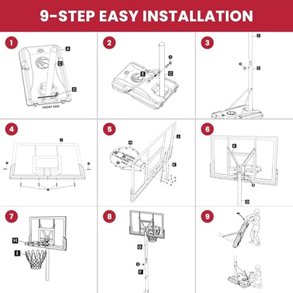 Feelwin Basketball Hoop, Portable Adjustable Height Basketball Goal with Wheels in Driveway, Backyard & Outdoor for Kids Youth and Adults - size: 45in Backboard