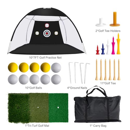 Golf Net, 10 x 7ft Backyard Practice net, Golf Hitting,Driving Net with mat for Indoor/Outdoor - style: Triangle Target