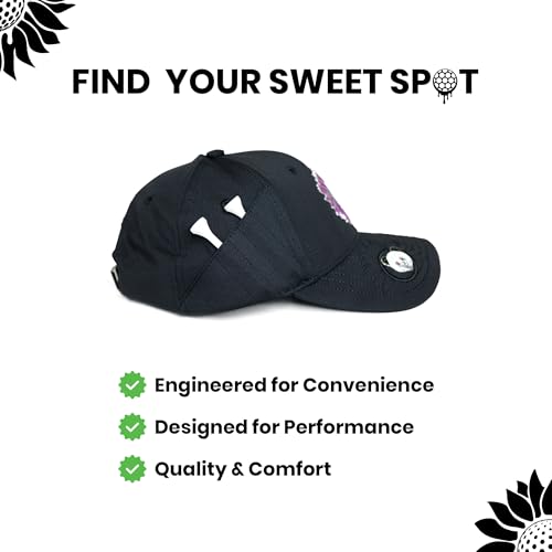 Ladies Adjustable Hats - Tee Holder with Tees & Bill Magnet with Ball Marker - 100% Custom Made - color: Black Out, style: Offset