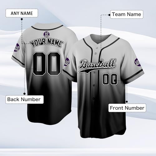 Custom Baseball Jersey Personalized Stitched Family Team Name Number Shirts Uniforms for Women Men Youth Kids - color: Gray-36