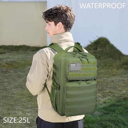 Wotony Military Tactical Backpack for Men Waterproof Daypack 3 Day Assault Pack Molle Bag with Water Bottle Holder - color: Military Green, size: 25L